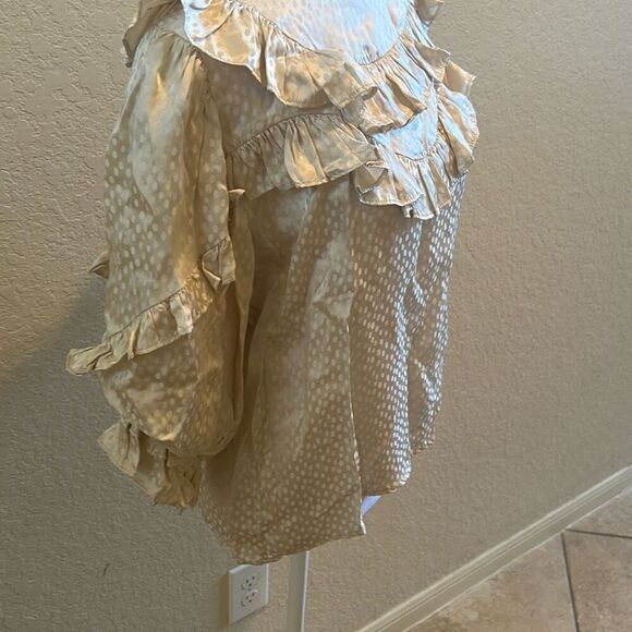 Magali Pascal Size S Puff Sleeve Tiffin Top Ivory Ruffle Coquette Feminine NWT - Picture 3 of 14